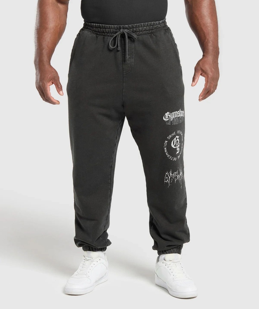DISTRESSED GRAPHIC JOGGERS-Black