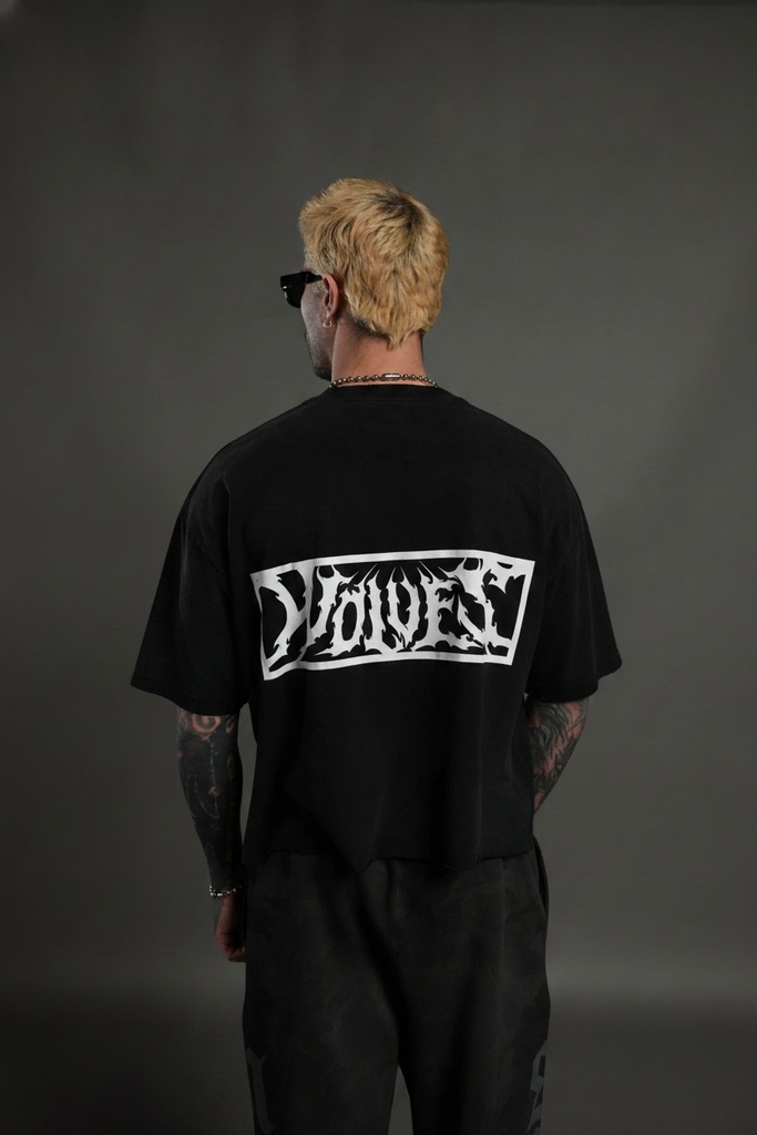 Midnight Wolves Distressed Grunge "Box Cut" Tee V2 in Black Drift Wash