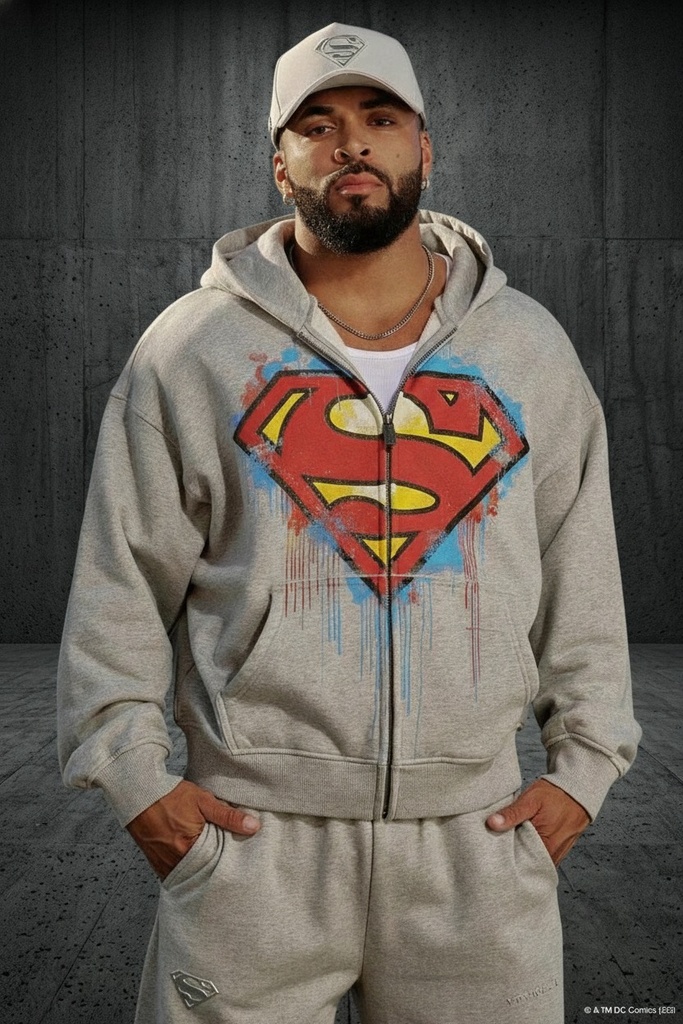 Superman Drip Zip-Ups - Heather Grey