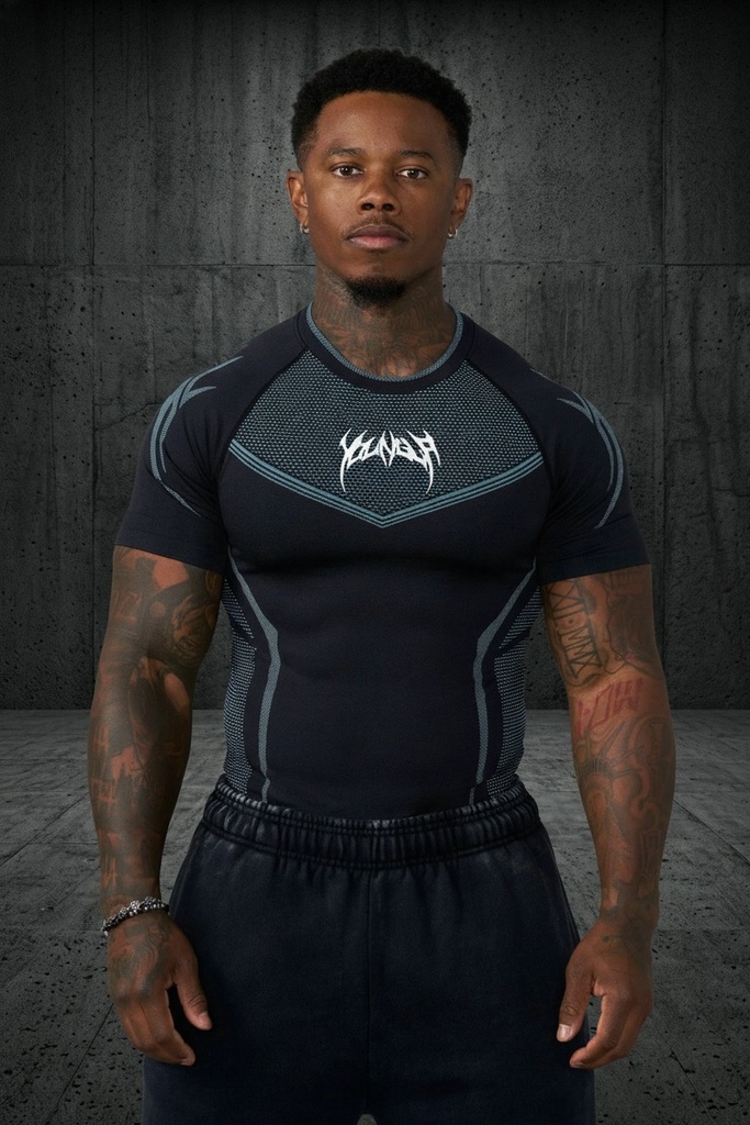 Warrior X Compression Tees - Black/Blue