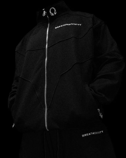 DECONSTRUCTED OVERSIZED CUT & SEW PANEL FULL ZIP JACKET - [VOID BLACK]