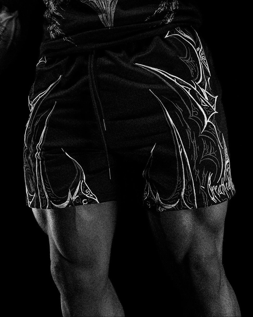 SKELETAL EMBROIDERED BODYBUILDING MESH SHORTS - [VOID BLACK] [JUN 2026]